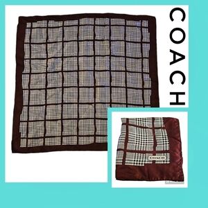 COACH Wine Monochrome Check Plaid Square Silk Scarf Neckerchief